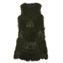 Load image into Gallery viewer, fur story Women&#39;s Long Real Mongolian Lamb Fur Vest with Rabbit Fur Sleeveless O Neck
