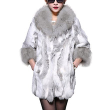 Load image into Gallery viewer, fur story Women&#39;s Long Real Rabbit Fur Coat Raccoon Fur Collar