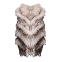 Load image into Gallery viewer, fur story Women&#39;s Knitted Real Rabbit Fur Vest with Raccoon Fur Collar Thick Warm Vest Sleeveless