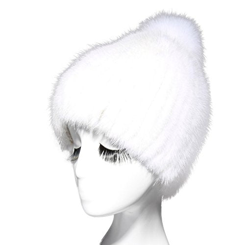 Fur Story 15668 Women's Real Mink Fur Beanie Hat Fox Fur Pom Pom Skull Cap