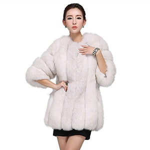 fur story Women's Real Fox Coat 3/4 Sleeve Leather Joint