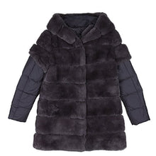 Load image into Gallery viewer, fur story Women&#39;s Long Real Rex Rabbit Fur Coat with Genuine Sheep Leather Full Sleeve