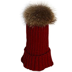 Fur Story Unisex Beanie Outdoor Cap Real Raccoon Fur Pom Pom Hats
