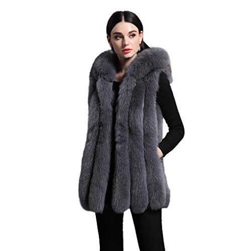 Fur Story 16278 Women's Real Fox Fur Vest Hood