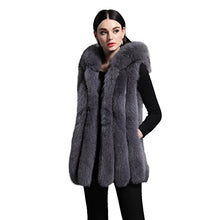 Load image into Gallery viewer, fur story Women&#39;s Long Real Fox Fur Vest with Hood Thick Warm Vest Sleeveless O Neck Length 75CM