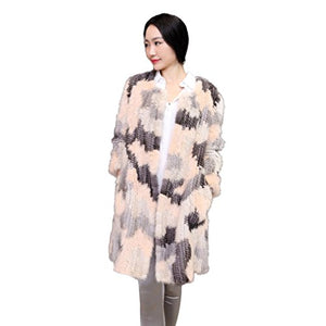 Fur Story Women's Knitted Long Fur Coat with Real Mink Fur Thick Warm Coat O Neck