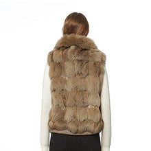 Load image into Gallery viewer, Fur Story Women&#39;s Genuine Fox Fur Vest with Collar Fuzzy Warm Sleeveless Overcoat Waistcoat in Winter(Kahki-3XL)