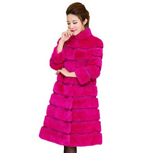 Load image into Gallery viewer, Fur Story Women&#39;s Long Fur Coat with Real Rex Rabbit Fur Nine Points Sleeve Mandarin Collar