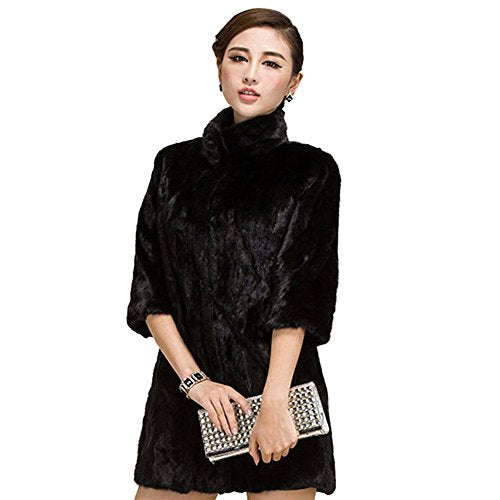 fur story Women's Long Real Mink Fur Coat with Mandarin Collar