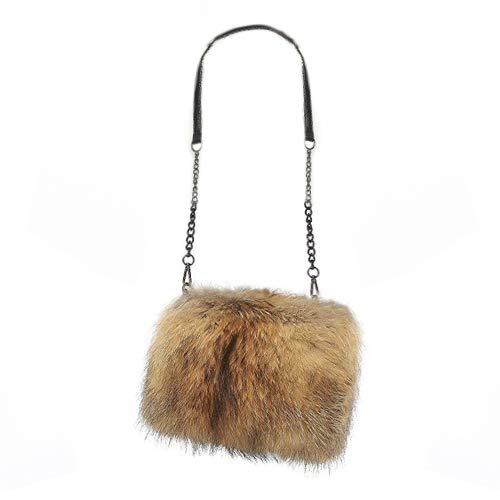 Fur Story Women's Winter Brown Racoon Fur Handbag Leather Ladies Shoulder Bag