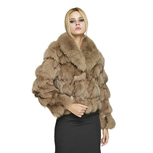 Women's Fur Coat for Winter Short Warm Fur Jacket with Real Fox Fur (Fur Story 18145) Khaki XL