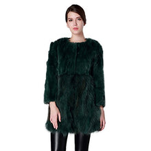 Load image into Gallery viewer, Fur Story Women&#39;s Long Real Rabbit Fur Coat with Raccoon Fur Hem 3/4 Sleeve O Neck