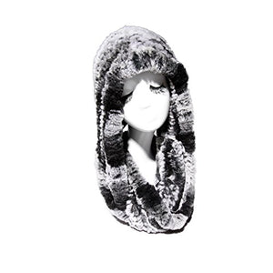 Fur Story 15670 Women's Knitted Real Rabbit Fur Beanie Hat with Fur Hat Scarf