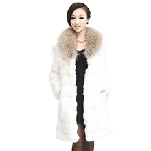 Load image into Gallery viewer, fur story Women&#39;s Long Real Rabbit Fur Coat with Raccoon Fur Collar