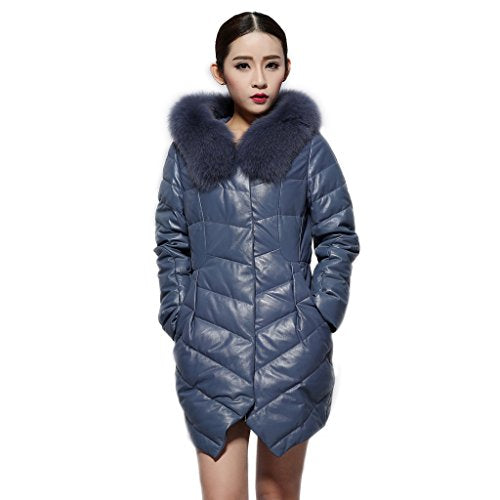 fur story Women's Genuine Sheep Leather Down Coat Fox Fur Collar
