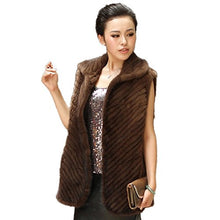 Load image into Gallery viewer, fur story Women&#39;s Knitted Real Mink Fur Vest Thick Warm Vest Sleeveless Turn Down Collar