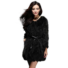 Load image into Gallery viewer, Fur Story Women&#39;s Long Real Rabbit Fur Coat with Raccoon Fur Hem 3/4 Sleeve O Neck