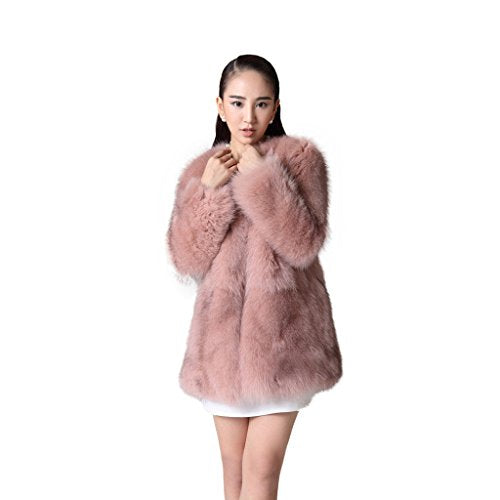 fur story Women's Long Fur Coat with Real Fox Fur Thick Warm Coat Single Breasted Full Sleeve O Neck