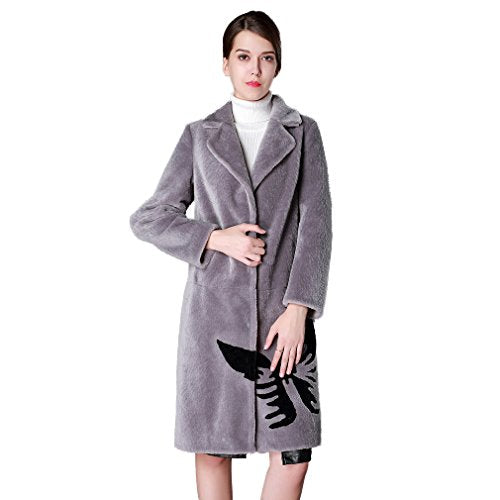 fur story Women's Long Fur Coat with Real Lamb Fur Thick Warm Coat Full Sleeve Turn Down Collar