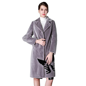 fur story Women's Long Fur Coat with Real Lamb Fur Thick Warm Coat Full Sleeve Turn Down Collar