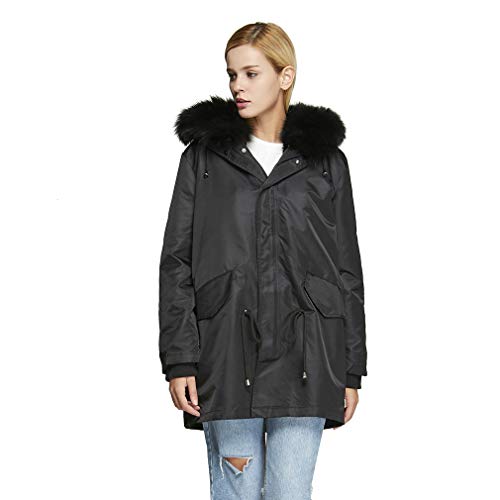 Fur Story Women's Parka Jacket with Real Fox Fur Hood Winter Fur Coat with Detachable Rabbit Fur Lining 18106
