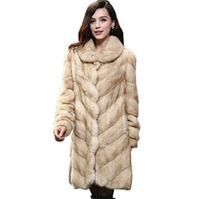 Load image into Gallery viewer, fur story Women&#39;s Long Fur Coat with Real Mink Fur Thick Warm Coat Full Sleeve Turn Down Collar