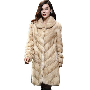 fur story Women's Long Fur Coat with Real Mink Fur Thick Warm Coat Full Sleeve Turn Down Collar