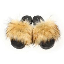 Load image into Gallery viewer, Fur Story ladies outdoor faux fur furry sandals (faux raccoon skin)