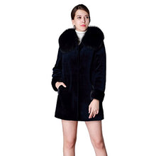 Load image into Gallery viewer, fur story Women&#39;s Long Real Lamb Fur Coat with Fox Fur Collar and Mink Fur Cuff Full Sleeve