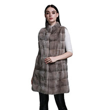 Load image into Gallery viewer, Fur Story Women&#39;s Long Fur Vest with Mink Fur Thick Warm Vest Sleeveless Stand up Collar Length 85CM