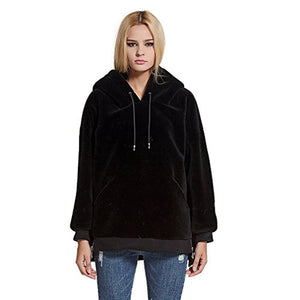 Fur Story Women's Real Lamb Fur Coat with Hood Thick Warm Pullover Full Sleeve O Neck