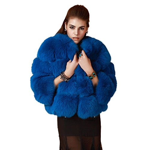 Fur Story 151154 Women's Real Short Fox Fur Coat with Nine Points Sleeve