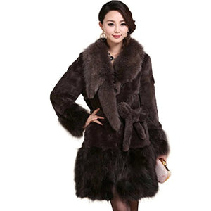 Fur Story 15157 Women's Long Real Rabbit Fur Coat with Fur Collor and Hem