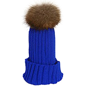 Fur Story Unisex Beanie Outdoor Cap Real Raccoon Fur Pom Pom Hats