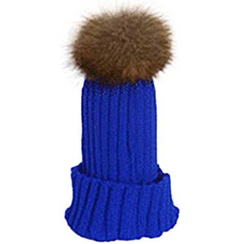 Fur Story Unisex Beanie Outdoor Cap Real Raccoon Fur Pom Pom Hats