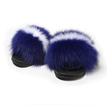 Load image into Gallery viewer, Fur Story Women&#39;s Fox Fur Slides Furry Slide for Outdoor Fluffy Sandals Open Toe Fur Slippers