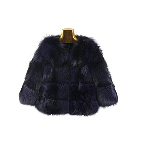 Fur Story Women's Fur Coat with Real Silver Fox Fur Thick Warm Coat Nine Points Sleeve O Neck