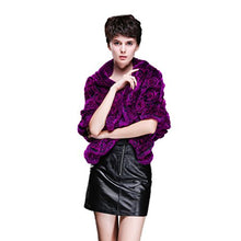 Load image into Gallery viewer, Fur Story Women&#39;s Knitted Short Fur Poncho with Real Rex Rabbit Fur Thick Warm Floral Pashmina