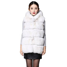 Load image into Gallery viewer, fur story Women&#39;s Fur Vest Hoodie with Real Fox Fur Thick Warm Vest with Hood Sleeveless