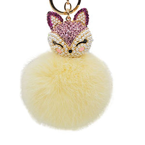 Fur Story 16822 Real Rex Rabbit Fur Pompom Ball Car Key Chain Handbag Key Rings