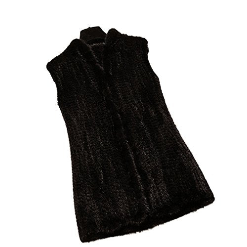 fur story Women's Fur Vest Knitted with Real Mink Fur Winter Warm Jacket 60CM Length