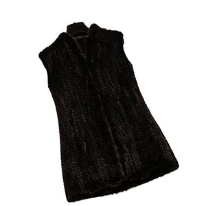 fur story Women's Fur Vest Knitted with Real Mink Fur Winter Warm Jacket 60CM Length