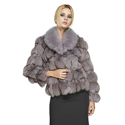 Women's Fur Coat for Winter Short Warm Fur Jacket with Real Fox Fur (Fur Story 18145) Purple L