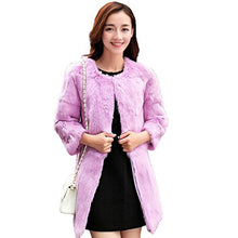 Load image into Gallery viewer, fur story Women&#39;s Long Fur Coat with Real Rabbit Fur Thick Warm Coat 3/4 Sleeve O Neck