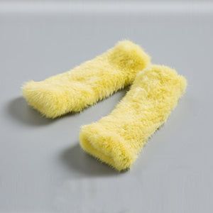 Women's Knitted Real Mink Fur Fingerless Gloves Fashion Winter Warm Gloves (Yellow) - Fur Story