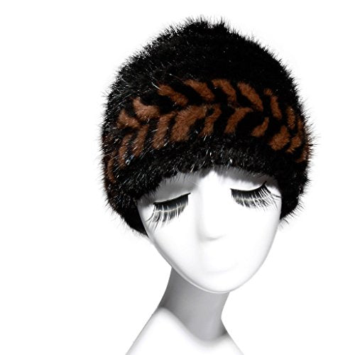 Fur Story 15667 Women's Knitted Real Mink Fur Beanie Hat Skull Cap