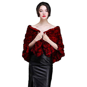 Fur Story Women's Fur Wrap with Rabbit Fur Shawl Cape for Winter