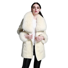 Load image into Gallery viewer, fur story Women&#39;s Long Real Lamb Fur Coat with Fox Fur Collar Thick Warm Coat Full Sleeve