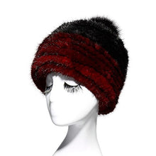 Load image into Gallery viewer, Fur Story Women&#39;s Knitted Real Mink Fur Beanie Hat with Fox Fur Pom Pom Skullies Hat