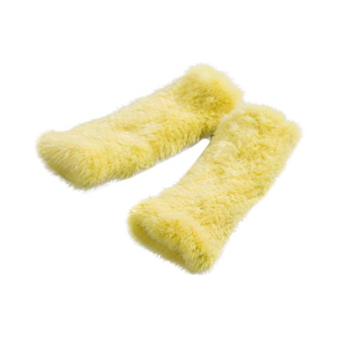 Women's Knitted Real Mink Fur Fingerless Gloves Fashion Winter Warm Gloves (Yellow) - Fur Story